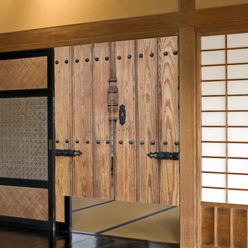 레트로 스타일의 노렌 커튼, 일본식 나무 문짝, 침실 칸막이 드레이프, 주방 입구 현관 걸이식 하프 커튼 장식 상품 이미지