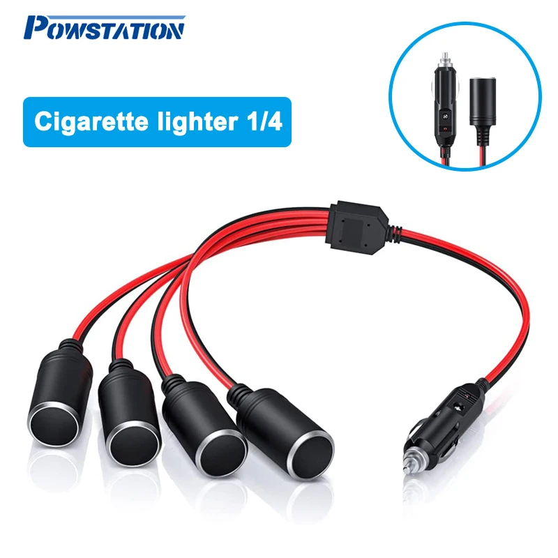 

Powstation 1 to 4 Car Cigarette Lighter Adapter Cable with 15A Fuse Glass Tube Power Charger Port Plug Socket 2 Way Splitter