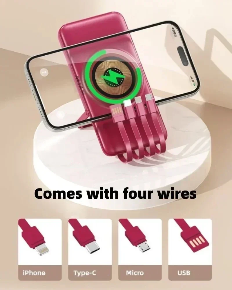 무선 보조배터리, 200000mAh, 빠른 자기 흡입, 휴대용, 내장 케이블, 3 인 1 내구성 모바일 전원 공급 장치