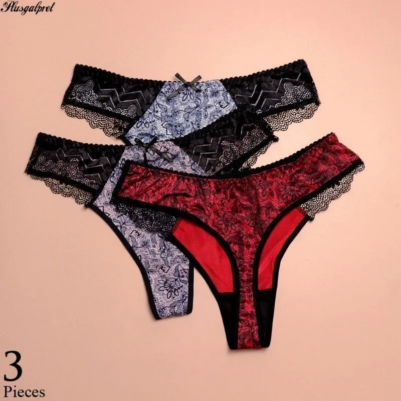 Plusgalpret 3PCS/lot Floral Print Thongs for women large size