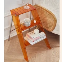 Japanese Style Acrylic Step Ladders Foldable 3-Step Ladder Stool Multifunctional Storage A-Frame Ladder Portable Home Decor Rack 3