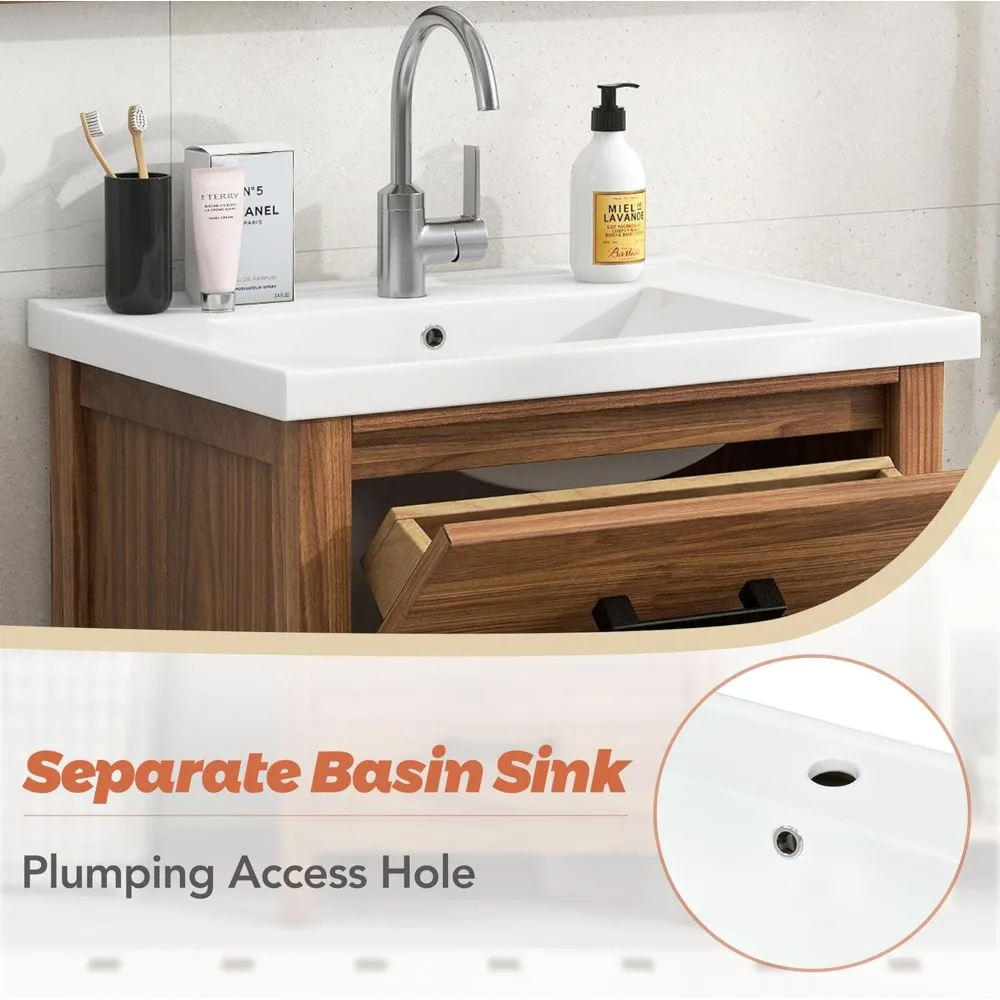 24" Bathroom Vanity with Sink,Bathroom Vanity with a Tip-Out Drawer and Two Pull- Out Drawers, Freestanding Single Sink , Wood 5