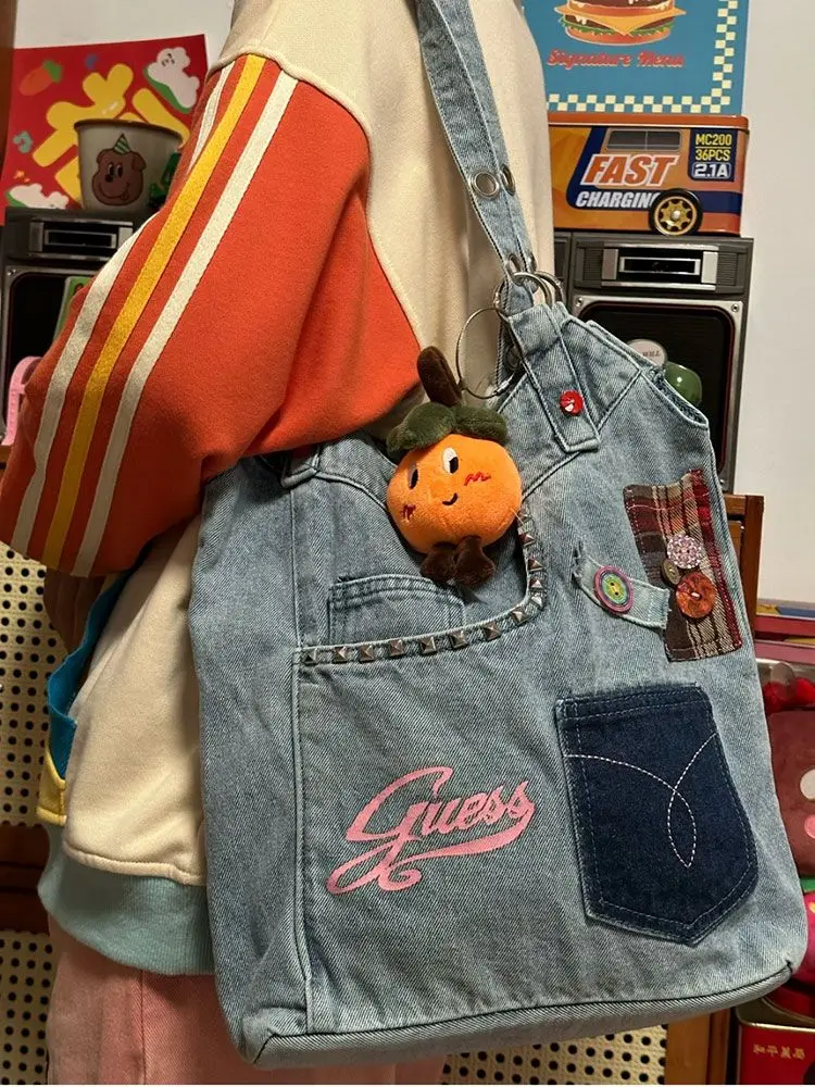 Y2k Denim Patchwork Underarm Bag Large Capacity Handbag Tote Bags Women Commute Shoulder Bag