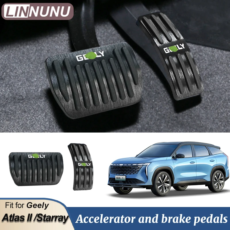 LINNUNU Car Brake Accelerator Fuel Pedal aluminium alloy gas brake pedal plate cover fit for Geely Altas II Boyue L STARRAY