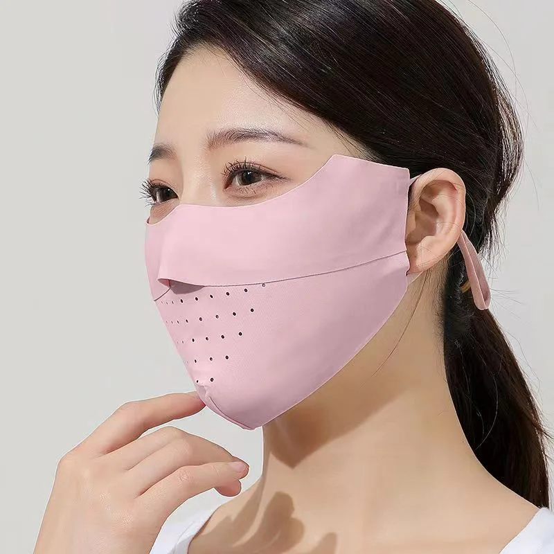 3D Face Mask Sun Protection Ice Silk Women Cycling Anti-UV High Quality Solid Color Breathable Hunting Running Sport Mask