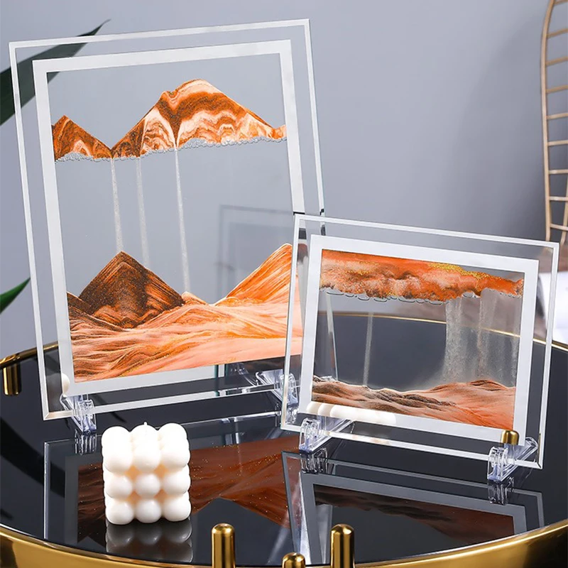 

Moving Sand Art Picture 7 Inch Square Glass 3D Deep Sea Sandscape In Motion Display Flowing Sand Frame Quicksand Painting Decor