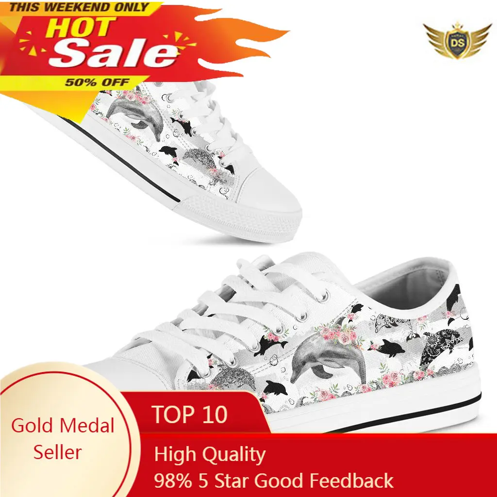 

Skate Dolphin Sneakers Women Shoes Pattern Canvas Shoes Casual Women Sport Shoes Flat Lace-Up Adult Zapatillas Mujer