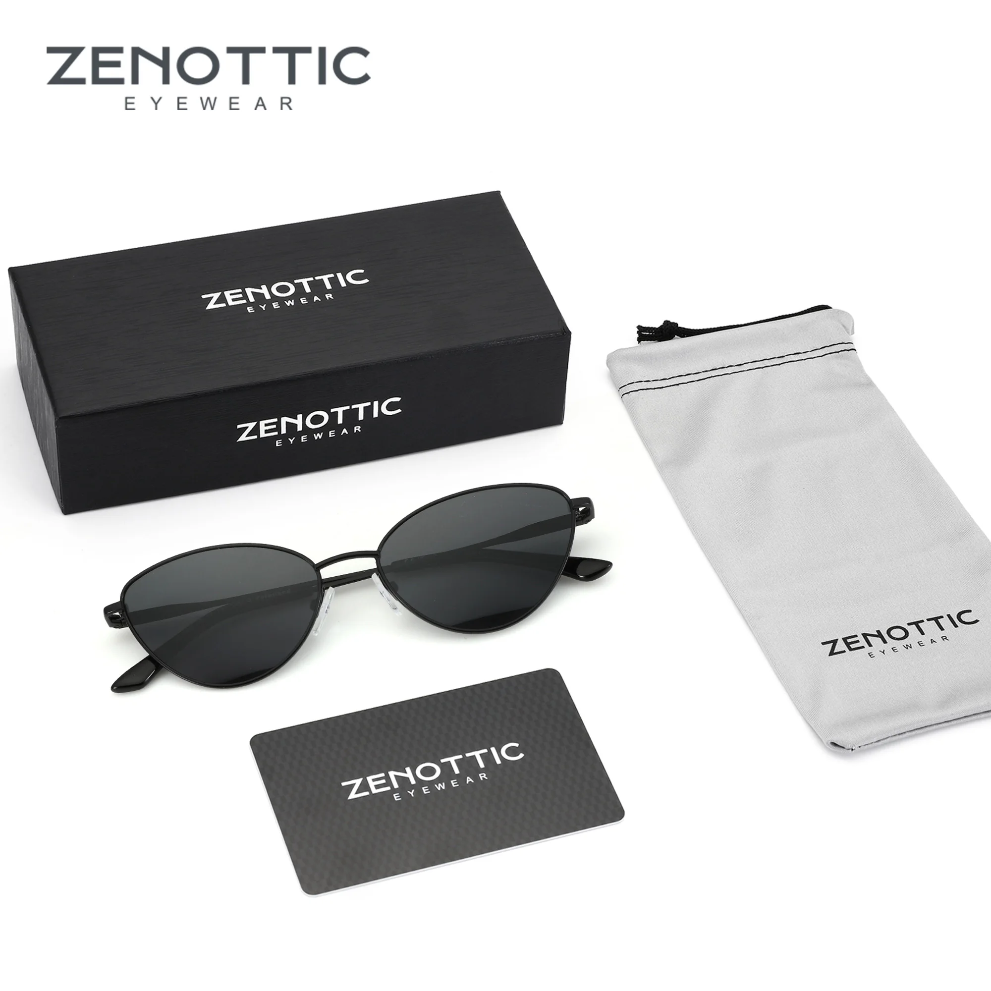 ZENOTTIC Damen Vintage Kleine Cat-Eye-Sonnenbrille, modisch, schmaler Metallrahmen, polarisierte Sonnenbrille, UV-Schutz für Damen