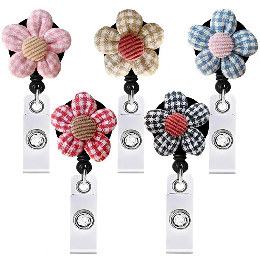 Badge Holder Rotating Pull Clasp Design Sackcloth Retractable Flower Decorative Badge Reel School Supplies 