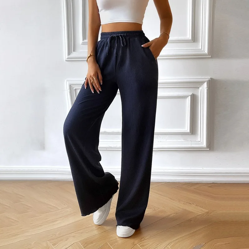 Women's Loose Casual Wide Leg Pants Temperament Commuting Basic Summer New 2024 Women Pocket Design Fashion High Waist Trousers