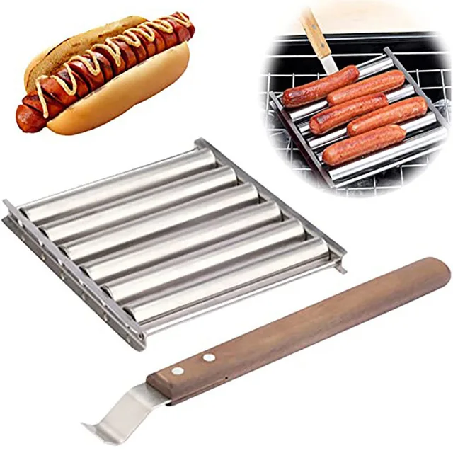 Bbq Szerszám Kolbászgörgő Rozsdamentes Acél Hot Dog Roller Grill Állvány Kültéri Kemping -Barbecue Kellékek Konyhai Tartozék
