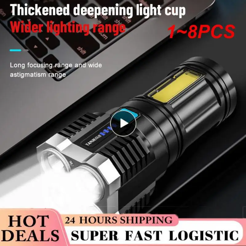 

1~8PCS 4-core Led Flashlight USB Rechargeable Strong Lamp COB Side Light Portable Home Work Light Flashlights Outdoor Camping