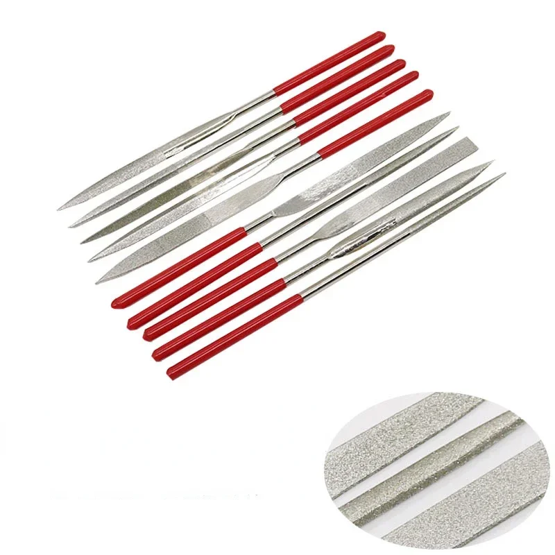 금속 보석상용 다이아몬드 파일, 돌 연마 목재 조각 공예, 더블 컷 전기 도금 합금 수공구, 3x140mm, 세트당 10 개