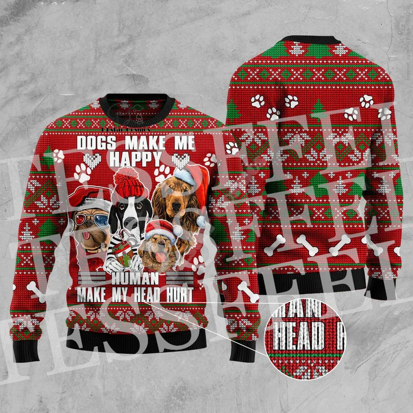 Suéter feo de punto con diseño de Papá Noel para Navidad, divertido, de dibujos animados de anime, estilo vintage, con grafiti, de manga larga y estampado 3D, estilo Harajuku 17