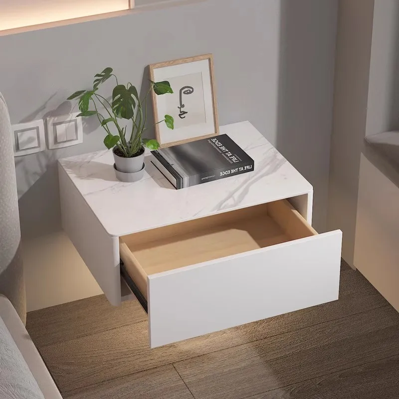 Modern Style Creative Floating Nightstand 1 Drawer Bedside Table with Sintered Stone Top