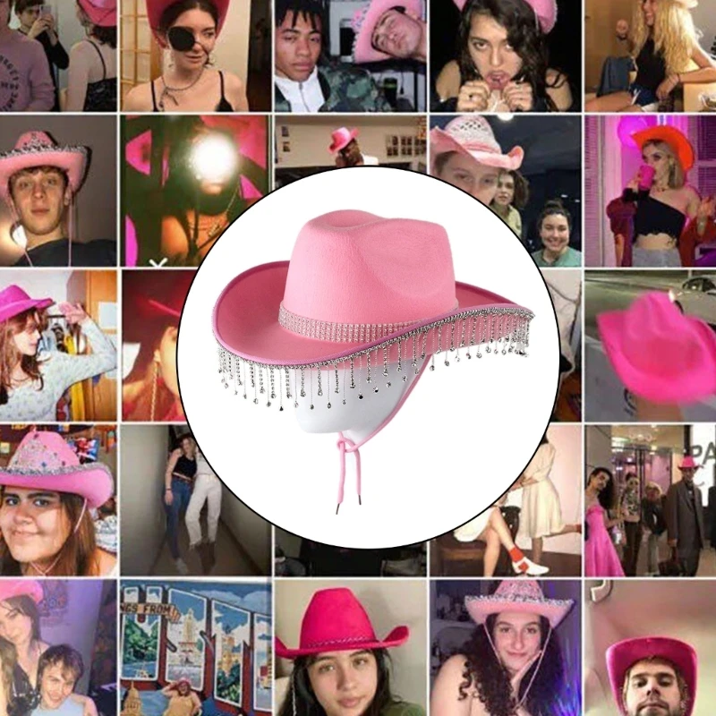 Cowboy Hats Cowgirl Hats Pink West Cowboy Hat Western Cowgirl Women Girls Rhinestones Cowgirl Hat Carnival Party Cap West Costumes for Adults