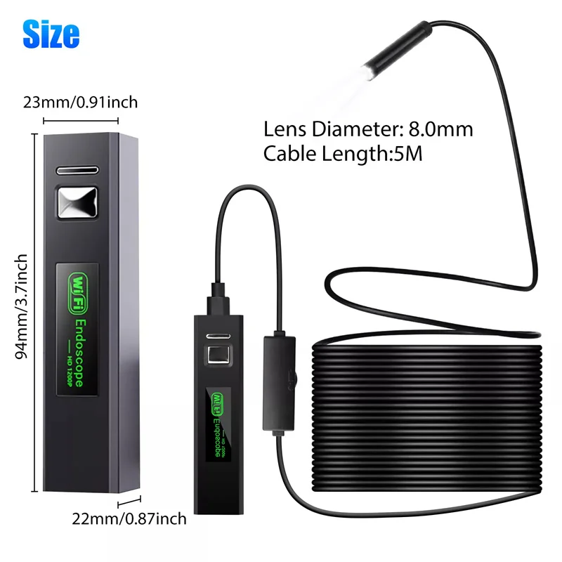 무선 내시경 WiFi 내시경 검사 카메라 1200P HD IP68 방수 스네이크 카메라 (안드로이드 IOS 태블릿 PC용 8 LED 포함)