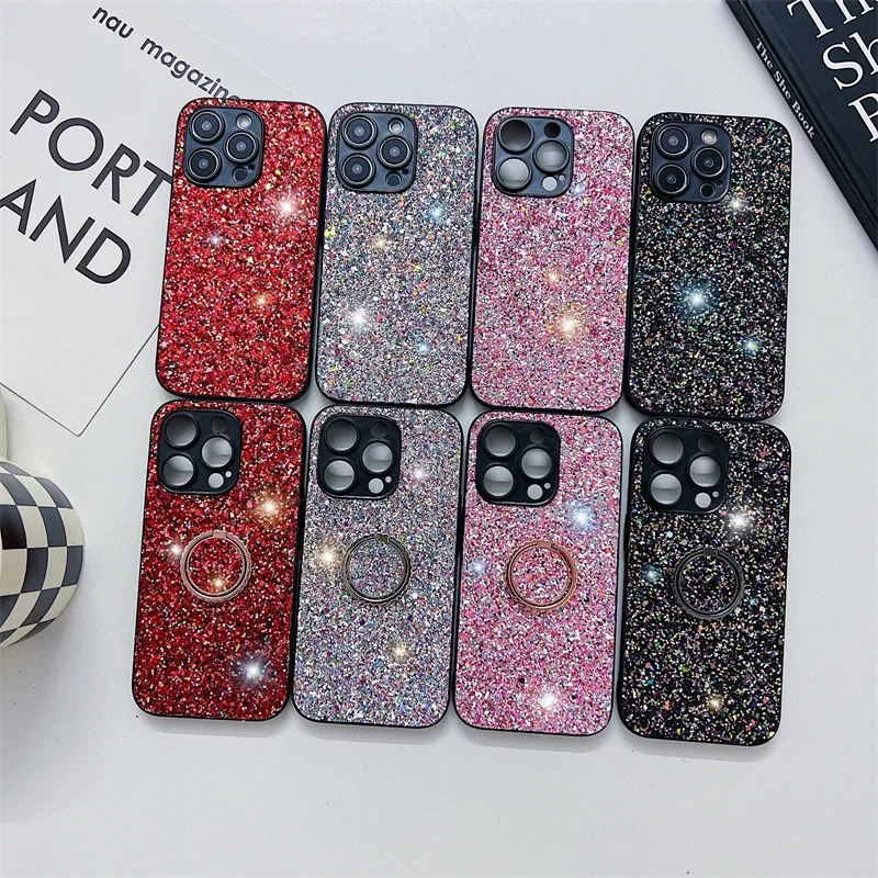 Glitter Ring Holder Hard PC Back Phone Case with Enhanced Protection