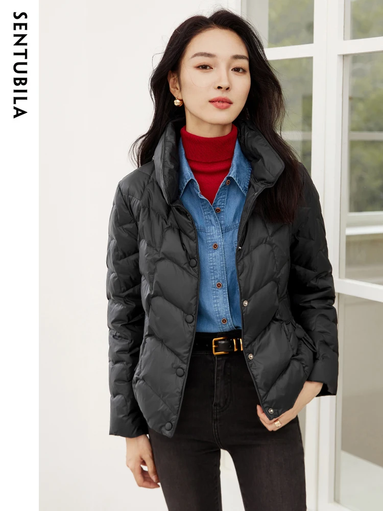 SENTUBILA 2023 Autumn Winter Warm Down Jacket Women 90 White Duck Down Coat Single Breasted Lightweight Crop Jackets W34Y50153