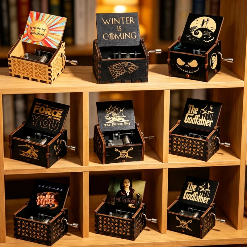 2025 – Bestseller Antike Geschnitzte Holz-Spieluhr mit Handkurbel, Halloween-Serie, Figuren, Weihnachts- und Geburtstagsgeschenk