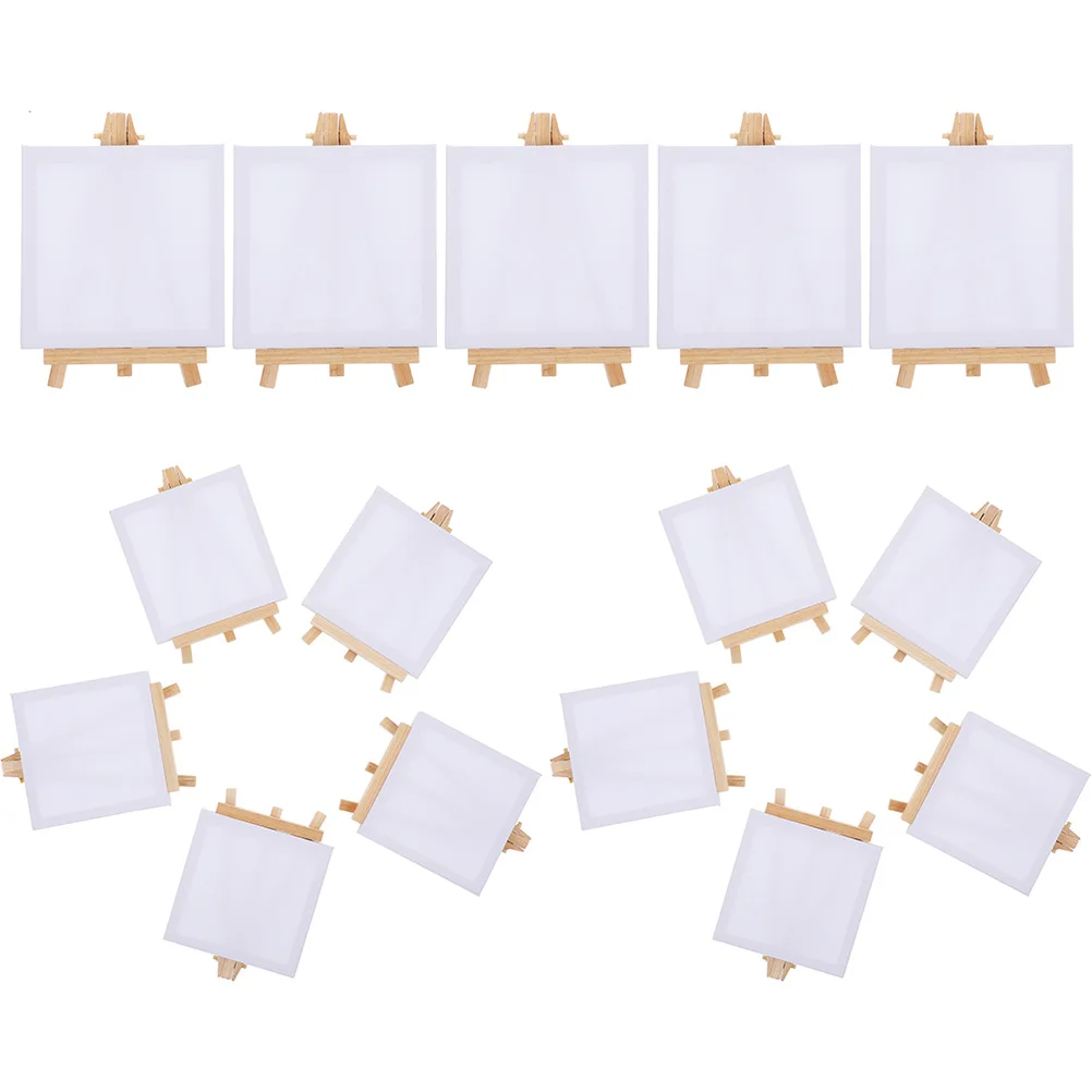 15 Sets Mini Frame Painting Canvas and Stand Graffiti Easel Wood Wooden Stands for Canvases