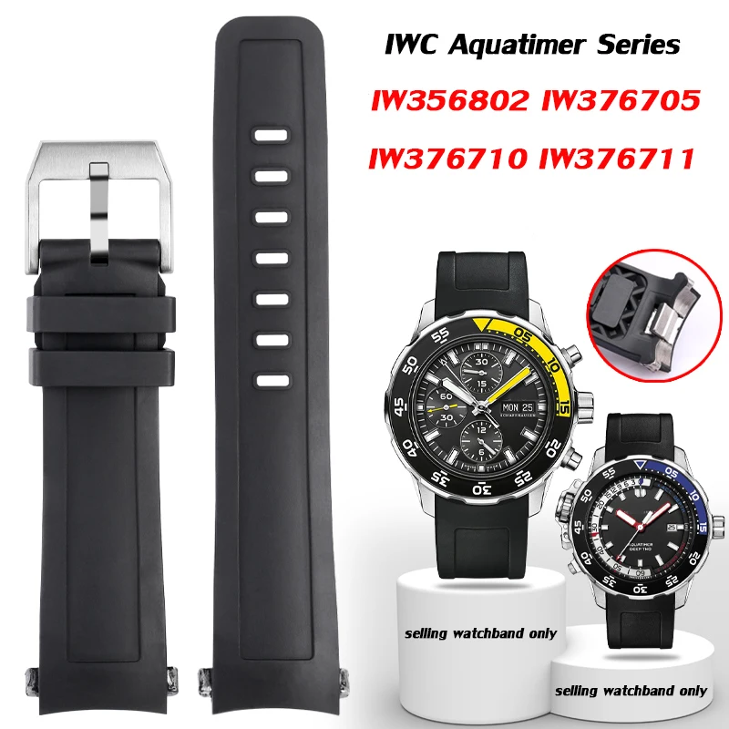 

22mm Fluoro Rubber Watch Band Men Bracelet For IWC Aquatimer IW356802 376705 376710 376711 Curved Silicone Quick Release Strap
