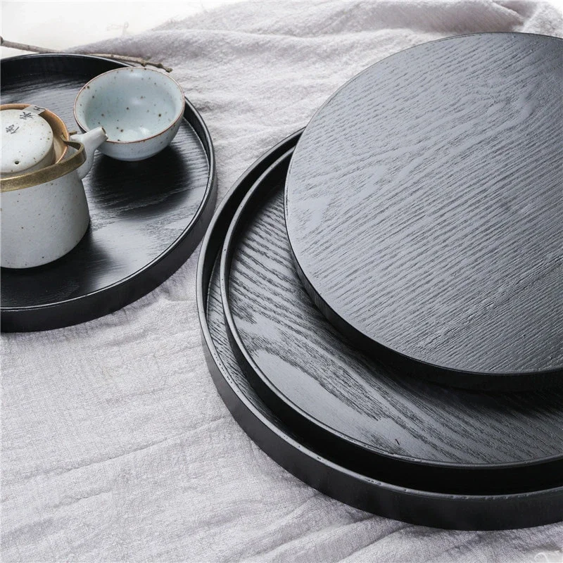 Wooden Round Tray Tea Japanese Fruit Dessert Trays Tea Cup Tray Creative Solid Wood Plate Dinner Plate 21cm24cm27cm30cm, wooden serving tray,tea tray