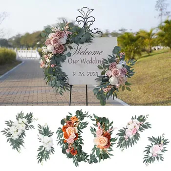 Artificial Wedding Arch Flowers Kit Boho Dusty Rose Blue Eucalyptus Garland Drapes for Wedding Decorations Welcome Sign 1