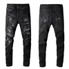 European and American High Street Black Casual Jeans, New Style Men's Hand-Scratched and Multi-Patch Fashion Street Jeans 2