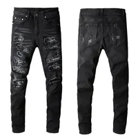 European and American High Street Black Casual Jeans, New Style Men's Hand-Scratched and Multi-Patch Fashion Street Jeans 2