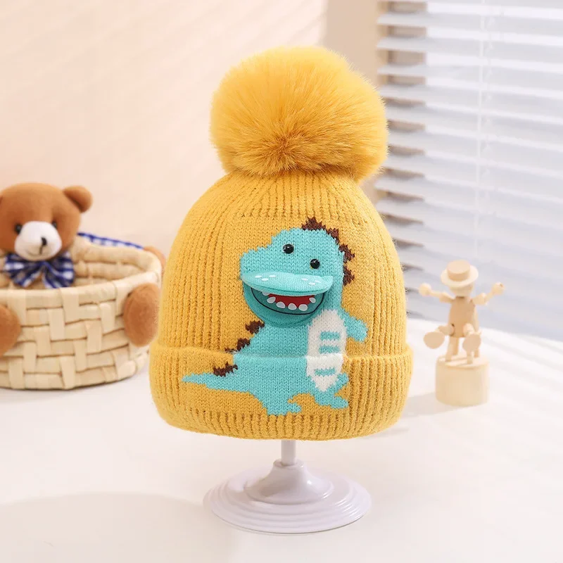 

Cartoon Dinosaur Baby Wool Hat Pompom Children's Cap Warm Winter Toddler Hats For Boys Girls Knitted Bonnet Kids Beanie Gorra