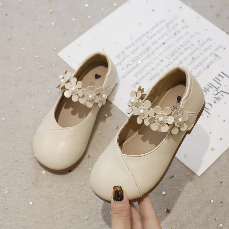 

Girls Leather Shoes for Party Wedding Fashion Kids Flowers Princess Shoes Round-toe Kids Mary Janes Shoes 2023 Spring Autumn New