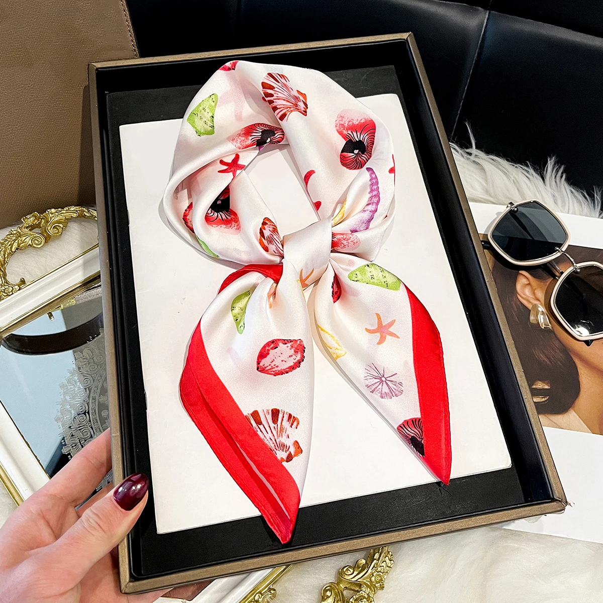Fashion Scarves for Women Shawl Print Silk Satin Hijab Scarf Female Bandana 70*70cm Luxury Brand Square Shawls Scarfs For Ladies - 4