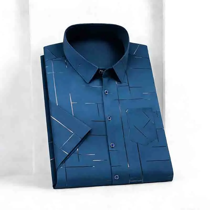 2026 High-Quality Men's Casual Fashion Shirt Short Sleeve Button-Down with Geometric Pattern