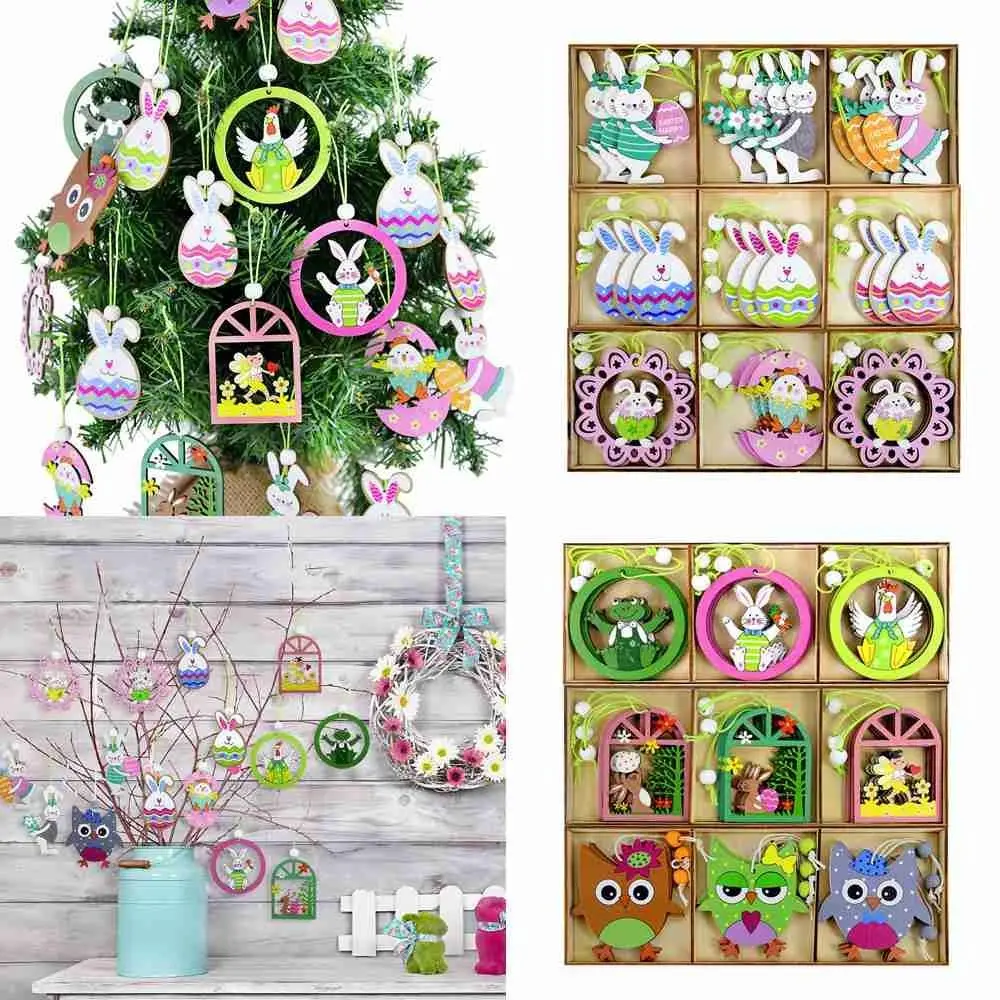 

Party Gifts Wood Crafts DIY Rabbit Ornaments Desktop Hanging Handmade Easter Bunny Pendant