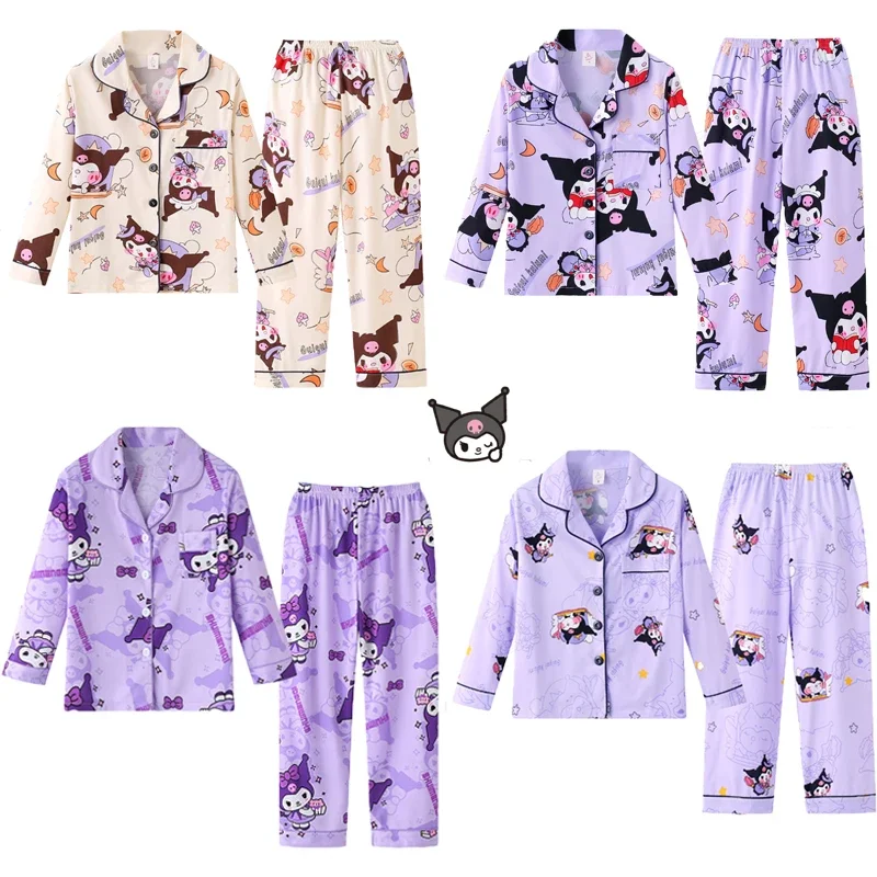 Miniso Sanrio Kuromi Cinnamoroll Children Cartoon Pajamas Autumn Winter Thin Cardigan Button Boy and Girl Pajamas Kids Cute Gift