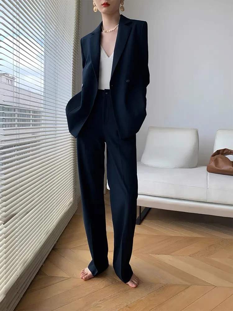 Vintage Loose Women Trousers Suits Formal Casual Business Jacket & Pencil Pants Ladies Two Pieces Blazer Set Femme Outfits New