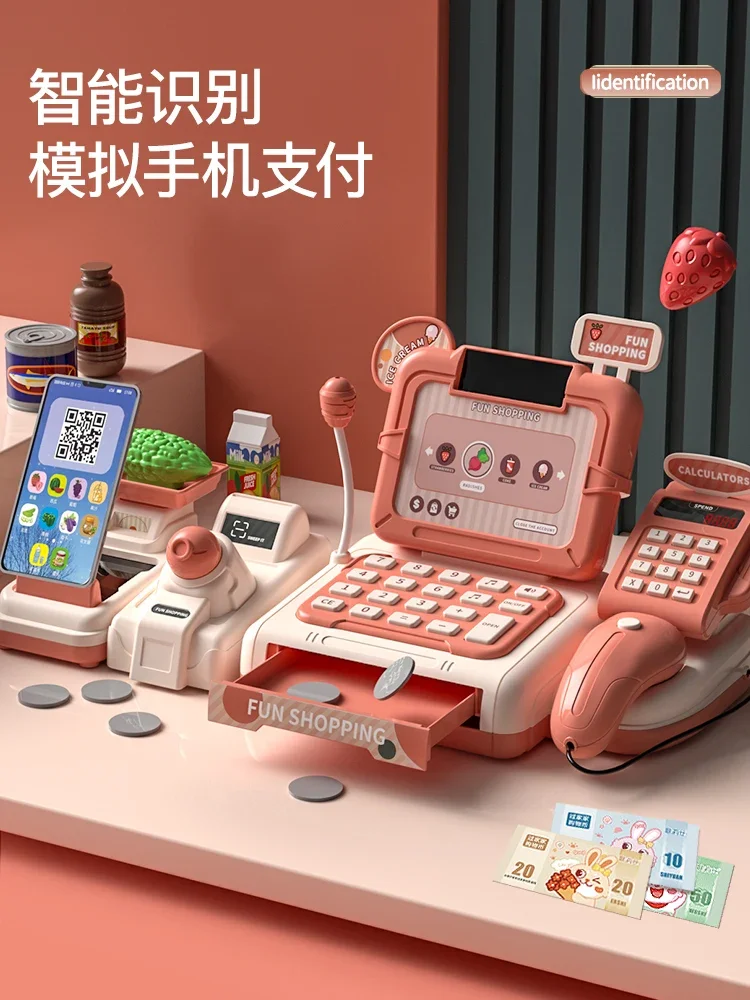 

Children Play House Toy Mini Food Simulation Supermarket Can Scan Multi Function Sound Light Cash Register Maths Enlighten Gift