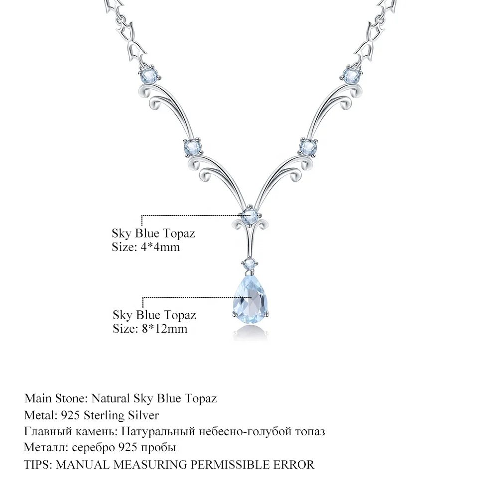 Luxury 925 Sterling Silver Statement Pendant Necklace-Natural Sky Blue Topaz Jewelry for Ladies