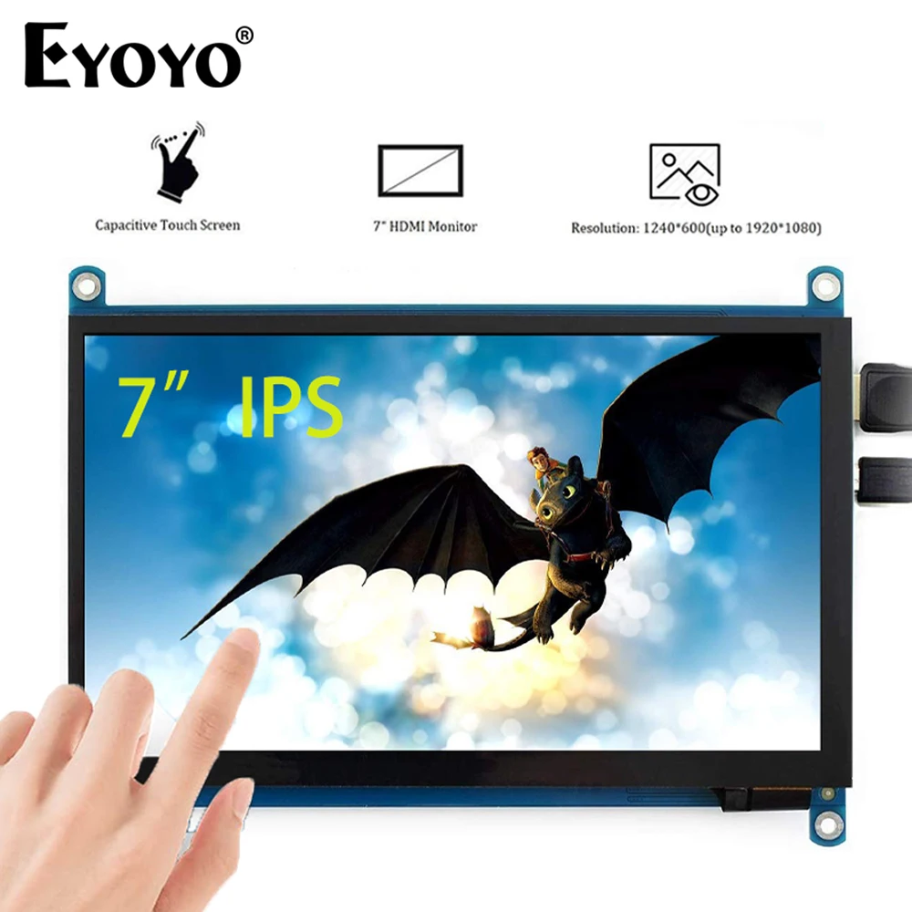 Portátil Polegada Ips Hdmi Monitor Mini Tela de Toque Capacitivo para Raspberry pi pc Computador hd Painel Exibição 1024×600 Lcd Diy