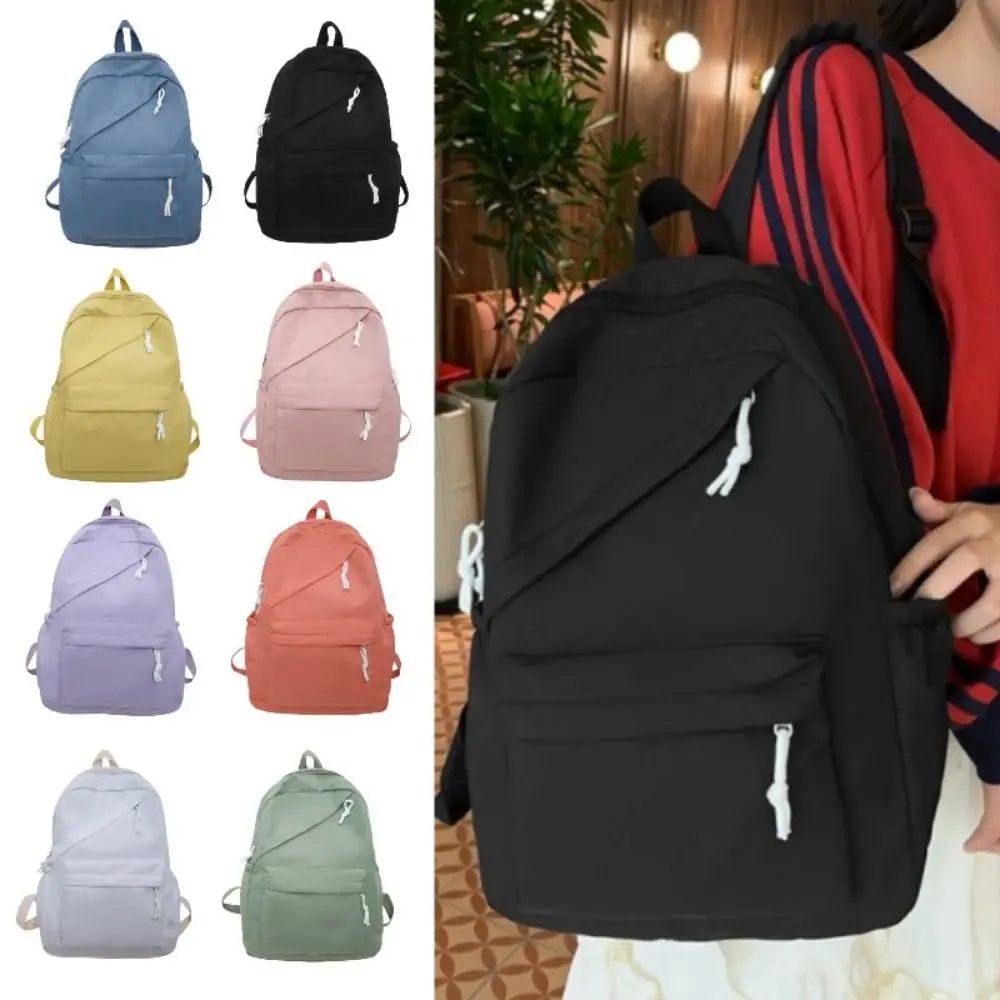 

Portable Large Capacity Student Schoolbag Solid Color Nylon Girl Backpack Waterproof Women's Schoolbag Students