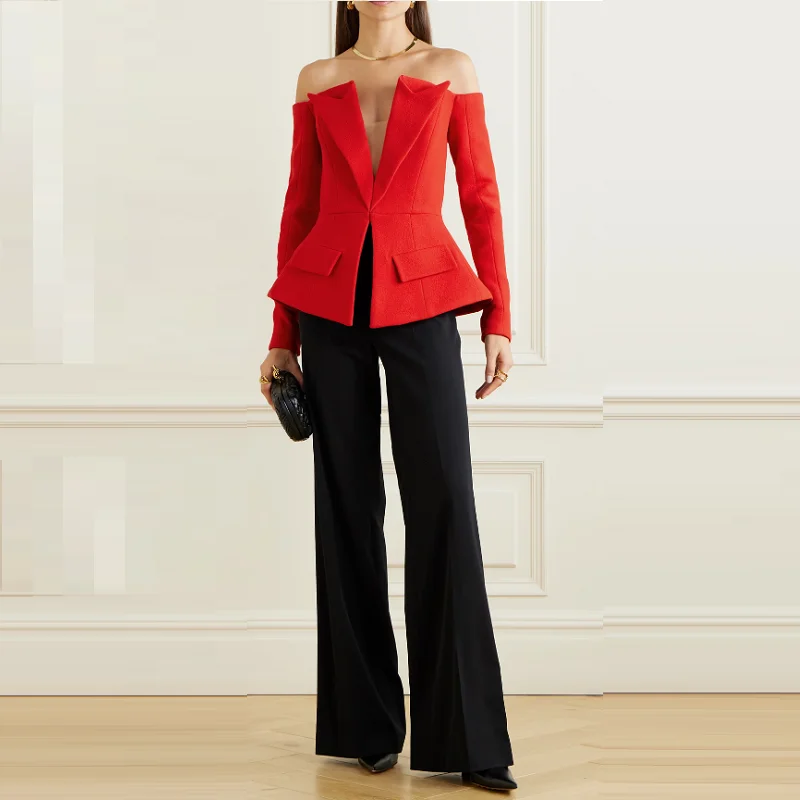 

New Fashion Women Two Piece Sets Fashion Street wear Sexy Long Sleeve V-Neck Off-shoulder Skirt Suit Women