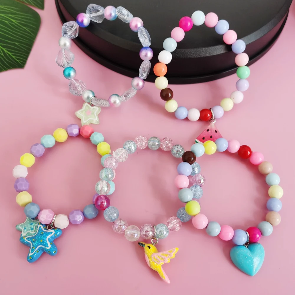 Unicorn Bracelet Set for Kids - Cute Heart Star Elastic Candy Bead Jewelry