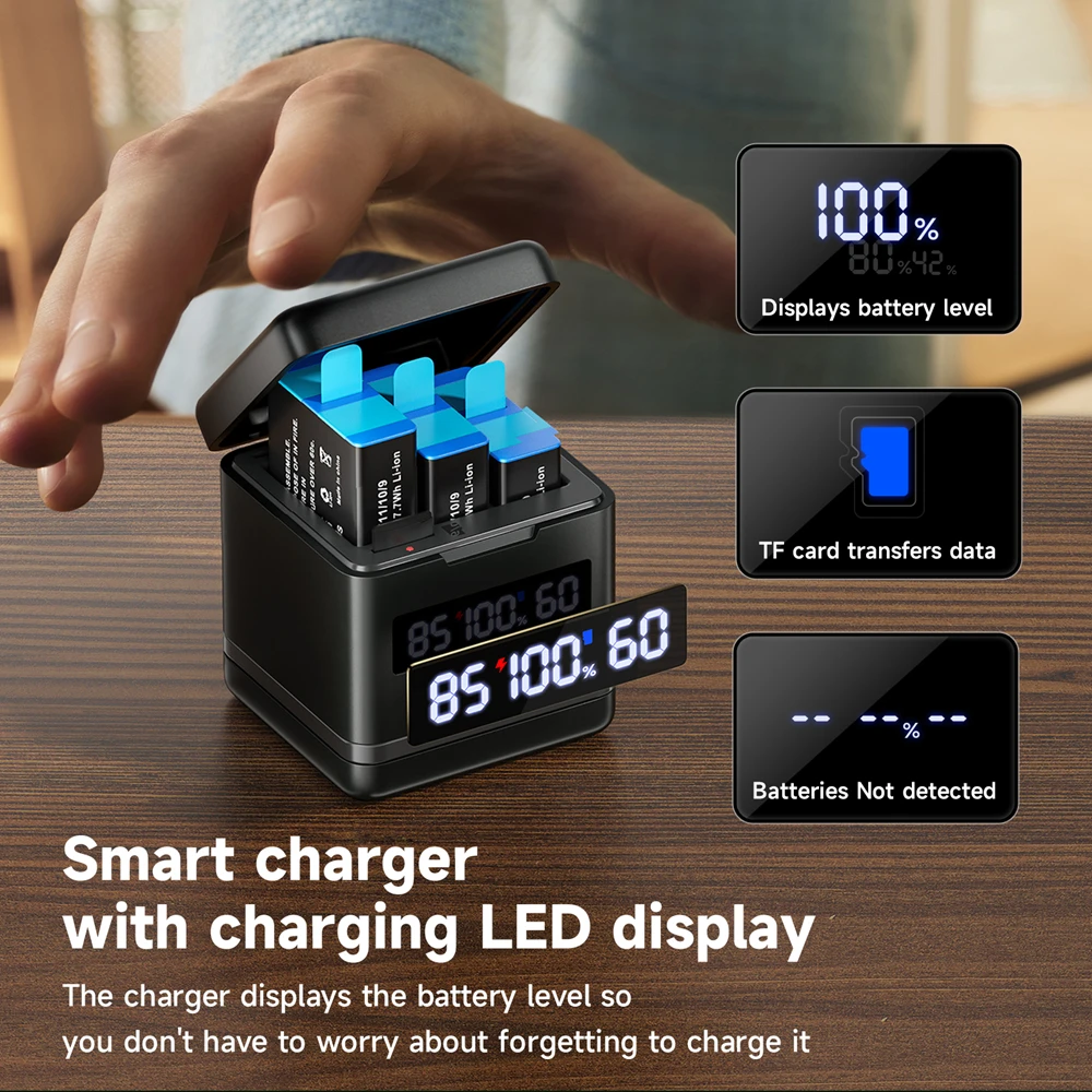 Chargeur et Batteries pour GoPro Hero 12/11/10/9 - Lot 2 Batteries + Chargeur