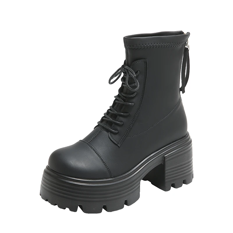 Plus Velvet Martin Boots Women's Autumn New Thick Sole Short Boots Women's Fashion Elastic Boots Thick Sole Inner Elevated