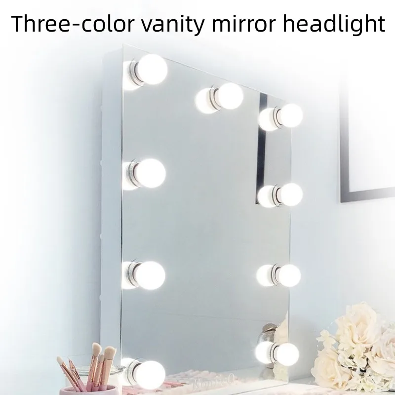 Makeup Mirror Bulb Led Mirror Headlight Free Punching Fill Light Dressing Table Rotating Take-Up Touch Three-color White