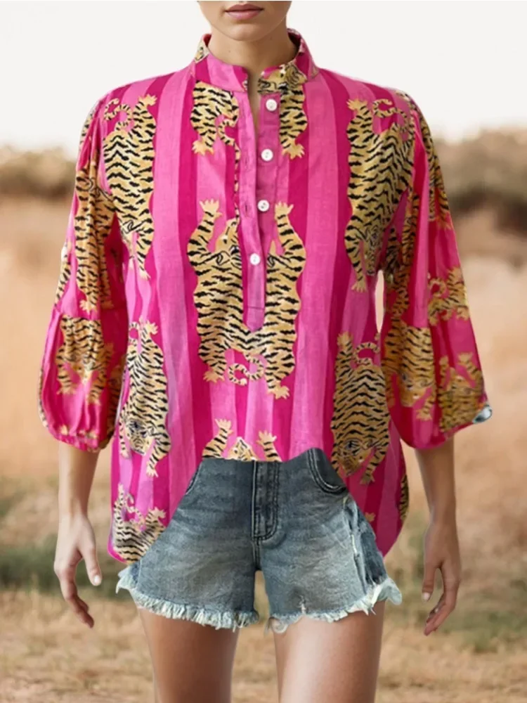 Tiger Mixed Stripe Graphic Blouse Animal Mixed Stripe Print T Shirts blusas femininas com frete gratis
