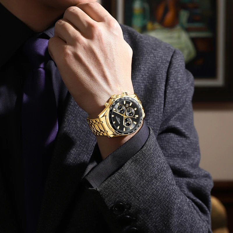 NIBOSI Brand Fashion Quartz Watch for Men Stainless Steel Waterproof Luminous Luxury Chronograph Watches Mens Relogios Masculino