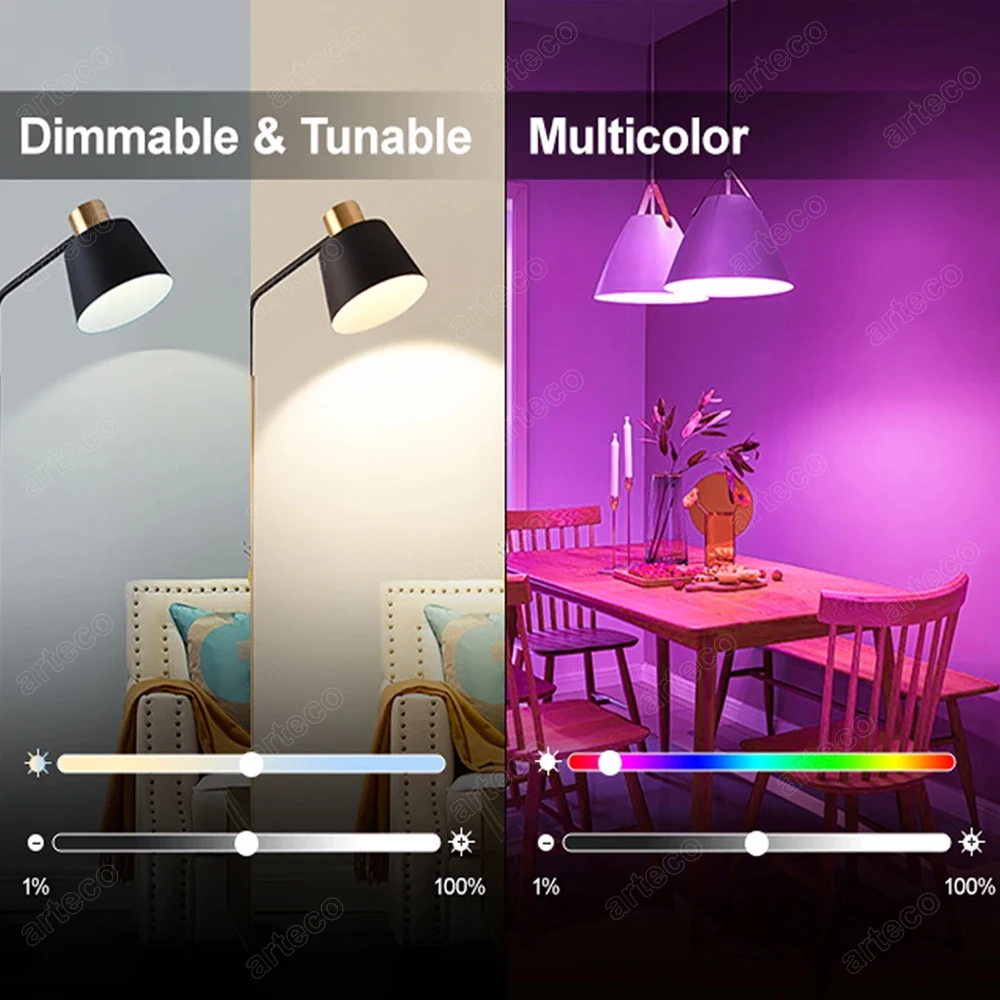 Tuya E27 LED Bulbs Bluetooth WiFi Smart LED Lamp RGB+CW+WW 15W 18W Light Bulb Works With Alexa Google Home Room Decor