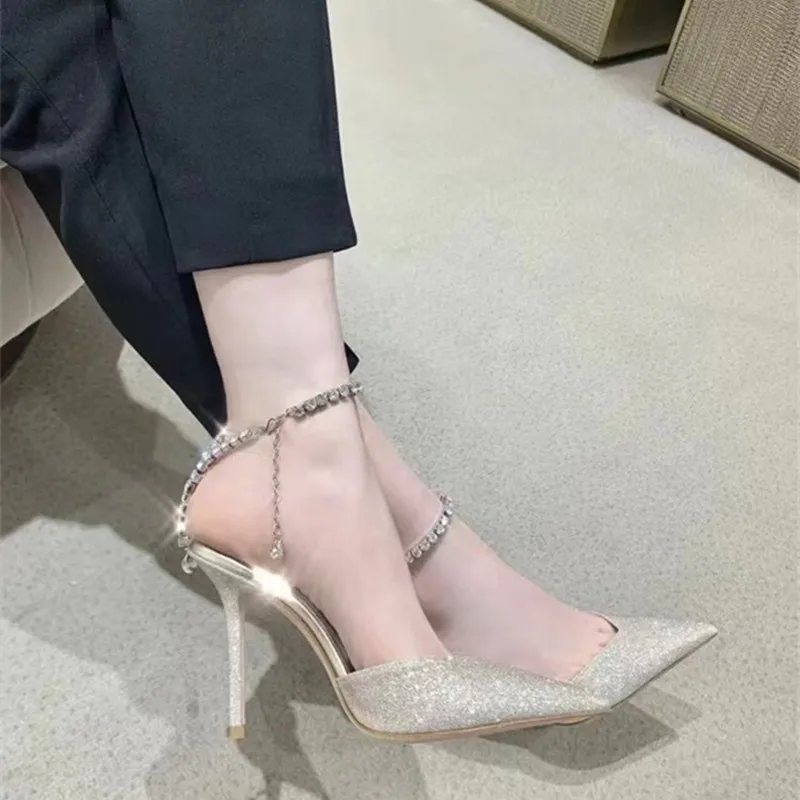 Summer Sexy Ankle strap Women Sandals Fashion Crystal Chains High heels Gladiator sandals Top qualtiy Stain Wedding Bridal Shoes 5